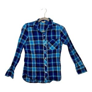 Woolrich Blue Plaid Cotton Button-Up Shirt Outdoor Classic Heritage Small